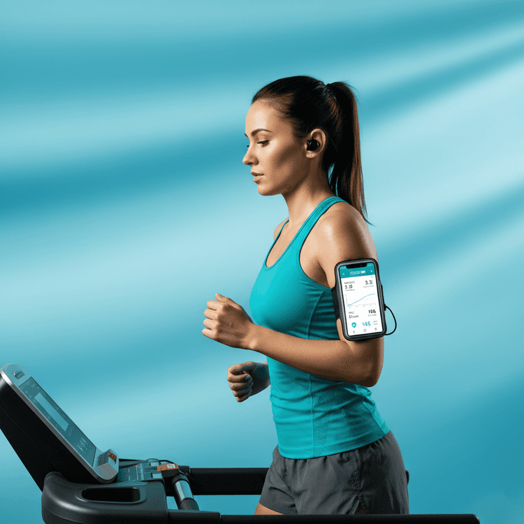 Socia usando app en cinta de correr